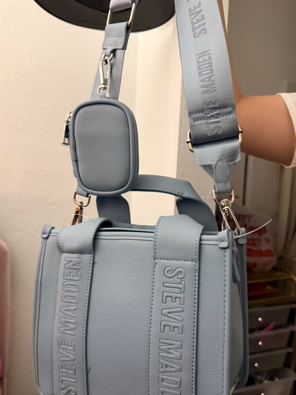 Steve Madden Powder Blue Crossbody Bag with Detachable Strap
